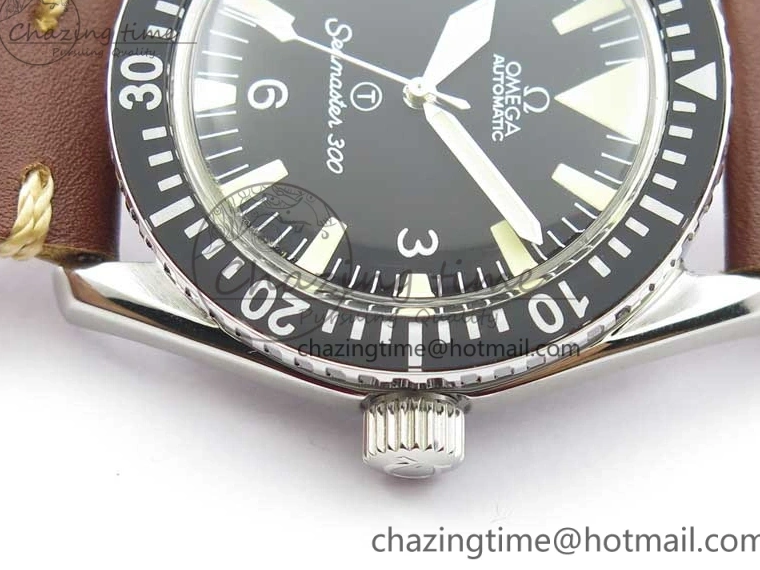 0214 Practical Vintage Seamaster 300 No Date T SS B12 Black Dial On Brown Leather Strap A2836 (Free Nylon Strap) 7910